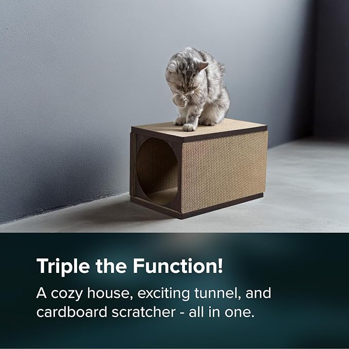 Cat Scratcher Tunnel, Cardboard cat House, Scratching Post for Indoor Cats, 360 Degree Comfort, Durable Design, Odor-Free, Easy Assembly, Perfect for Playful Kittens and Adult Cats, Espresso