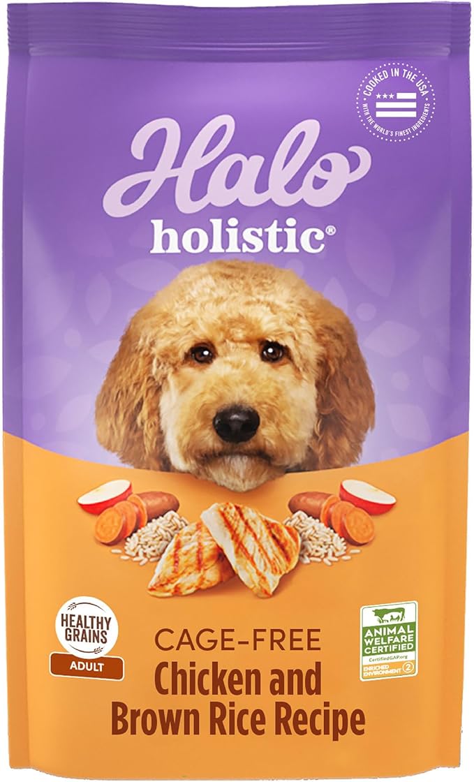 Halo Holistic Dog Food Cage Free Chicken & Brown Rice Formula, Healthy Grains Dry Dog Food, Complete Digestive Health, Kibble for Adult Dogs, 21 lb Bag