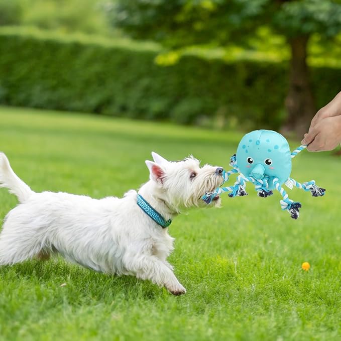 SCENEREAL Dog Water Toy for Small Medium Dogs- Floating Dog Toys Squeaky Toys for Pool Fetch, Octopus Shape Durable Rope Interactive Pet Chew Toy Summer Outdoor Interactive Play