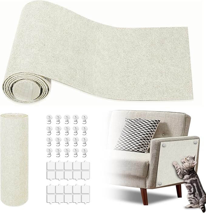 Cat Scratch Mat,118.5"x17.4" Trimmable Self-Adhesive Cat Scratch Furniture Protector, Sticky Cat Scratcher Wall Mat, Covering Cats Tower, Couch Protector from Cats Claws (White)