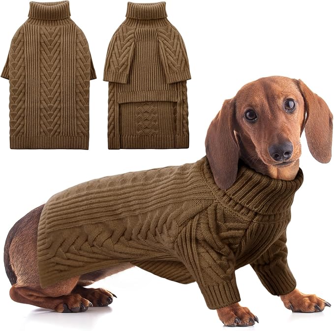 ASENKU Dog Sweater, Dog Sweaters for Medium Dogs, Warm Pullover Doggie KnitTurtleneck Warm Clothes for French Bulldog, Boston Terrier(Coffee, L)