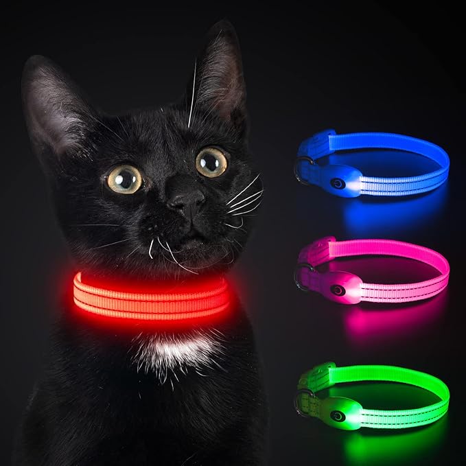 YFbrite Light up Dog Collars for Night Walking, Rechargeable LED Cat Collar, Comfortable Adjustable Lighted Dog Collar Rechargable for Cats, Small, Medium and Large Dogs (Red, XS)