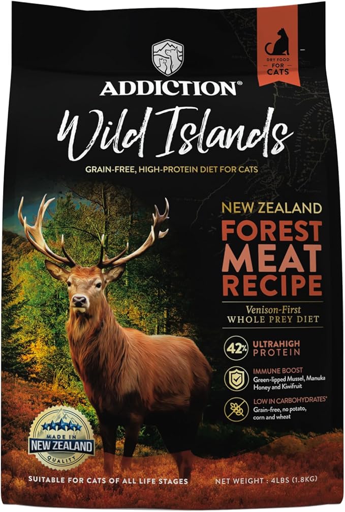 Addiction Wild Islands Forest Meat Dry Cat Food, Premium Venison Recipe with High-Protein & Grain-Free Formula for Primal Cat Nutrition - 4lbs
