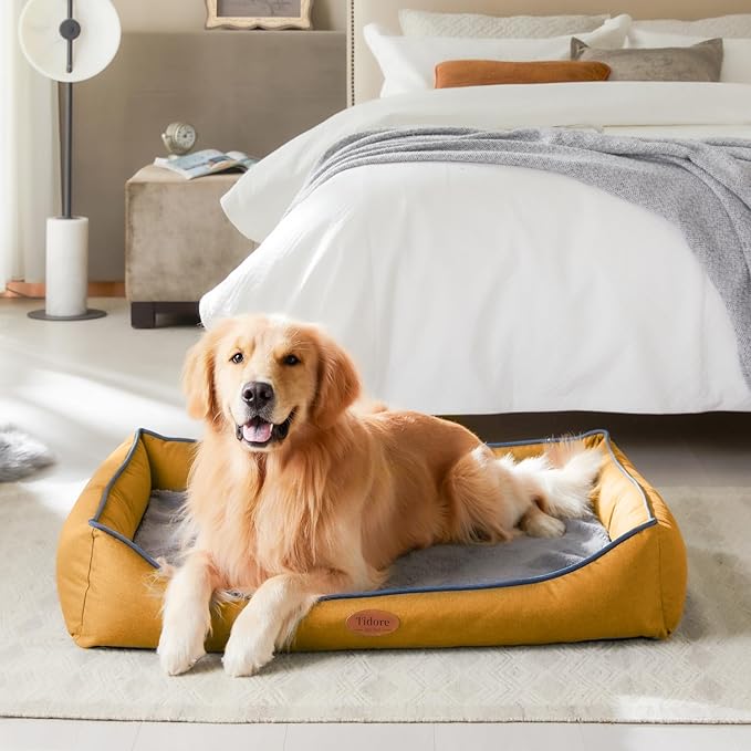 Orthopedic Dog Beds for Medium Large Dogs, Durable Egg Crate Foam Sofa Dog Bed wit Washable Removable Cover,Waterproof Lining and Nonskid Bottom,Pet Bed for Large Dogs (Mustard Yellow, X-Large)