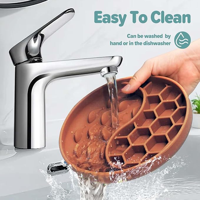 Slow Feeder Dog Bowls, Silicone Pet Food Bowls with Suction Cups, Non-Slip Dog Feeding Slow Down Pet Eating Speed for Fast Eaters, Anxiety Relief & Fun Added (Brown)