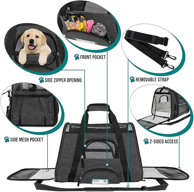 PetAmi Airline Approved Soft Sided Dog & Cat Carrier, Ventilated Pet Carrying Bag - Medium/Large, Heather Dark Gray