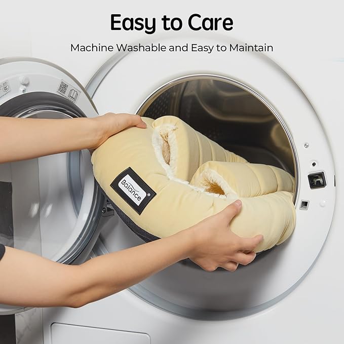 BALANCE 2 in 1 Cat Bed Cave for Kittens and Small Dogs, Cat Tents for Indoor Cats, Covered Cat Beds with Removable Cushion, Calming Cat Nest, Cat Hideaway, Washable Cat House with Non-Slip Bottom