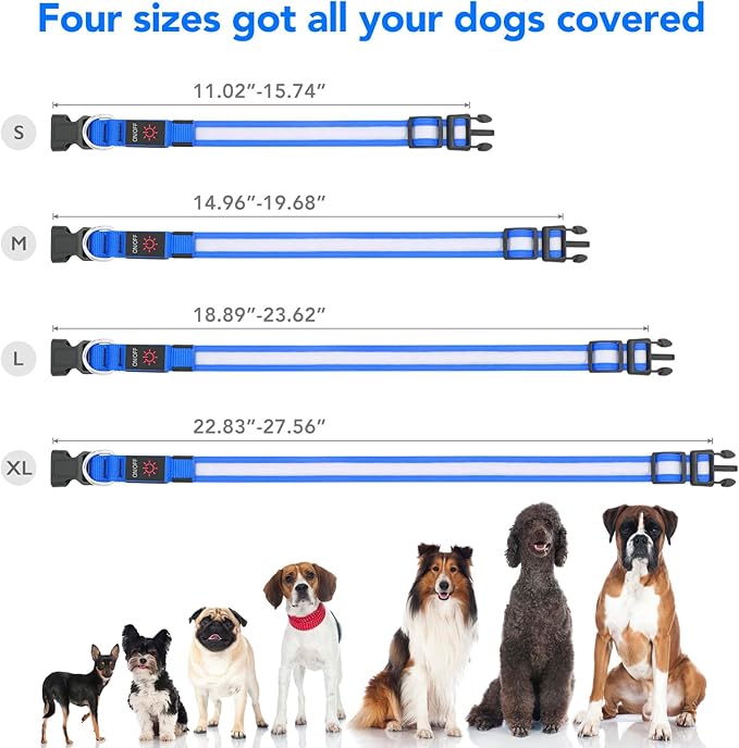 Vizpet LED Dog Collar, Light Up Dog Collar Adjustable USB Rechargeable Super Bright Safety Light Glowing Collars for Dogs(Medium,Blue)