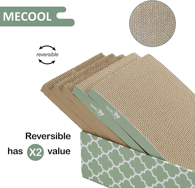 MECOOL Cat Scratching Board,5PC Cat Scratch Pad with Box,Reversible Corrugated Cat Scratcher Cardboard and Lounge Bed for Indoor Cats, Catnip