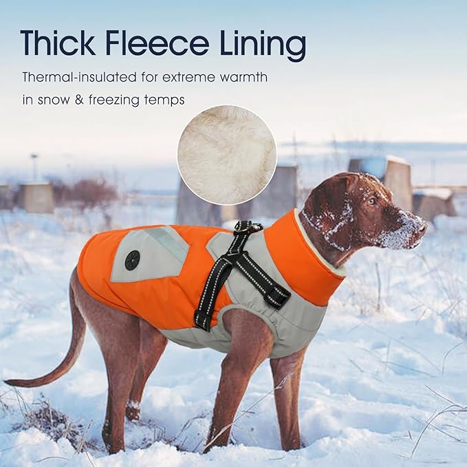 IECOii Dog Coats for Small Dogs Winter Harness Zip Up - Orange,XSmall - Warm Fleece Lined Small Dog Winter Coat with D Ring,Waterproof Puppy Coats Dogs Snow Jackets Snowsuit Chihuahua Papillon Maltese