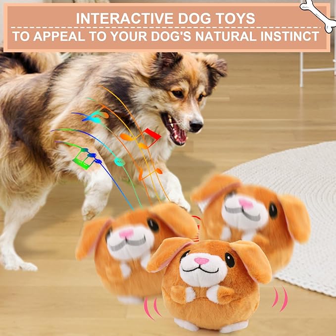 BABORUI Interactive Dog Toys Puppy, Jumping Squeaky Dog Toys with Recording and Music Modes, Rechargeable Moving Dog Chew Toys for Small/Medium/Large Dogs to Keep Them Busy(Puppy)
