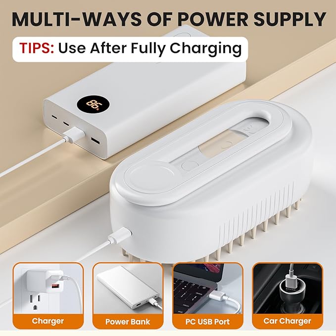 4 in 1 Cat Steam Brush for Shedding, Rechargeable Steam Brush with Foldable Handle, for Cats and Dogs Massaging and Cleaning, Multifunctional Hair Removal Comb (White)