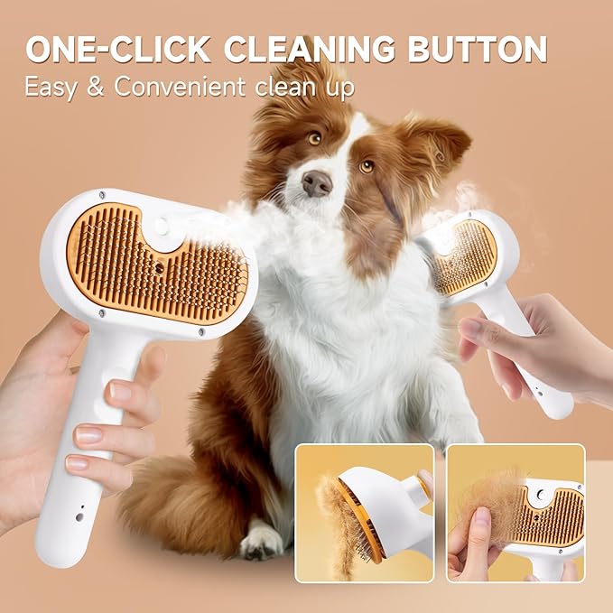 Pet Steam Brush for Dogs & Cats – 3-in-1 Grooming Spray Comb, Mist Massage & Defur Function, Water Spritz Deshedding Tool for Long/Short Hair, Indoor Pets