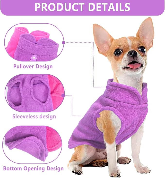 2 Pack Dog Sweater with Leash Ring Winter Warm Pet Sweater Thick Clothes Coat Fleece Dog Sweaters for Medium to Large Dogs Girl Boy for French Bulldog, Dachshund (Pink,Purple, XX-Large)