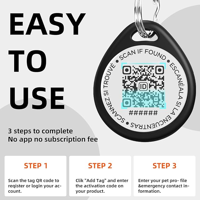 4 Pack Personalized Dog Tags,QR Code Pet ID Tags with Online Profile systerm,Editable Any Names and Phone numbles,2*Black&2*Blue,L