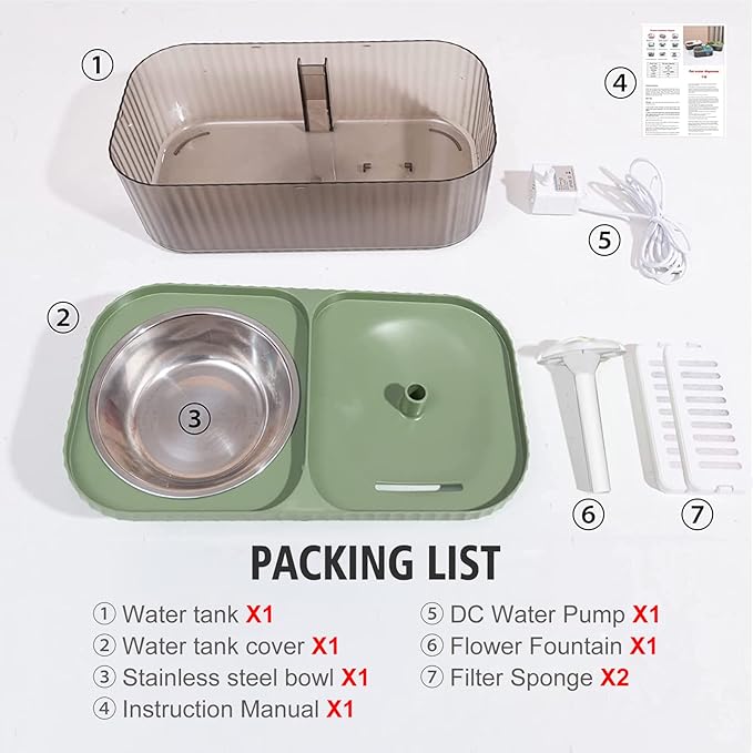 Suertree Cat Fountain Water Bowl Stainless Steel, 101oz/3L Automatic Pet Water Fountain, Dog Water Dispenser Cat Feeding Watering Supplies with 2 Filters for Cats, Dogs, Pets Green