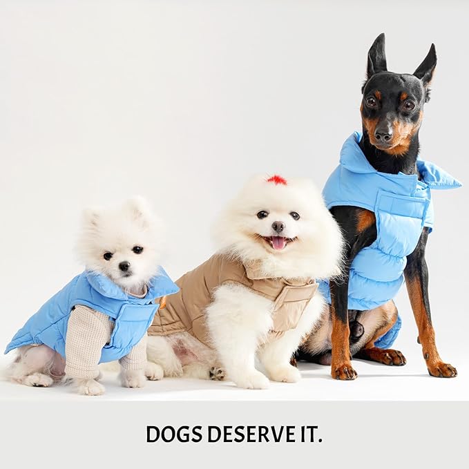 SPACE LION Puffer Jacket, Down Winter Coat, Waterproof, Windproof, Lightweight Jacket, Adjustable Fit for Small Dogs(LightBlue,S)