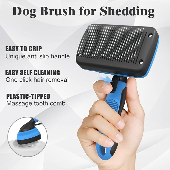 3PCS Dog Grooming Kit - Deshedding Brush, Slicker Brush, Bath Brush and Comb for Pet Supplies (Blue Black)