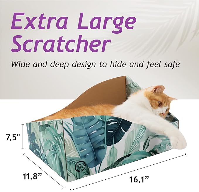 Hideaway Cat Scratcher Box for Indoor Cats - Cat Scratching Board, Horizontal Cat Scratch Pad Lounger with Reversible Usability and Extra Comfort for Lounge(Go Green)