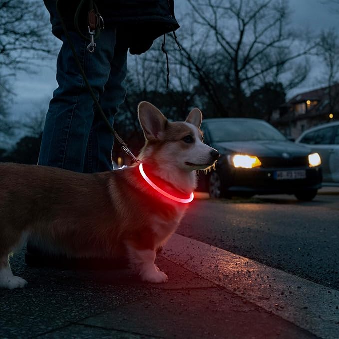 HIGO LED Dog Collar Light - USB Rechargeable Light Up Dog Collars, DIY Flash LED Dog Necklace for Your Dogs Walking at Night (Red)
