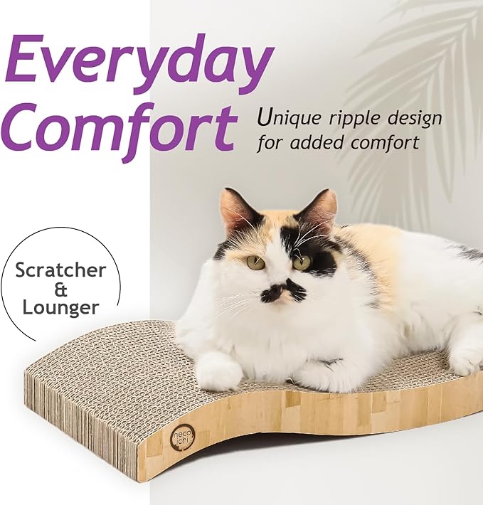 Reversible Wave Cat Scratcher for Indoor Cats - Cat Scratching Board, Horizontal Cat Scratch Pad Lounger with Reversible Usability and Extra Comfort for Lounge(1Pack, Oak)