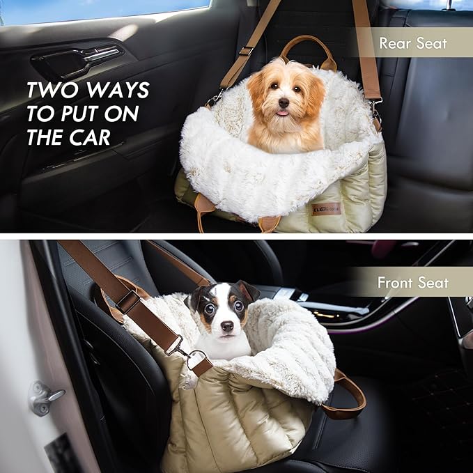 ClevaHome Small Dog Car Seat & Travel Carrier & Pet Bed, Soft Fleece Interior for Dogs up to 10lbs, Stylish Pet Travel Tote for Indoor and Outdoor Use