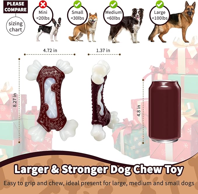 Dog Toys for Aggressive Chewers, Indestructible Dog Chew Toy for Large Dogs, Tough Dog Toys to Keep Them Busy for Small Medium Large Breed, Dog Chew Bone Toy, Bacon Flavor (Red Bone)