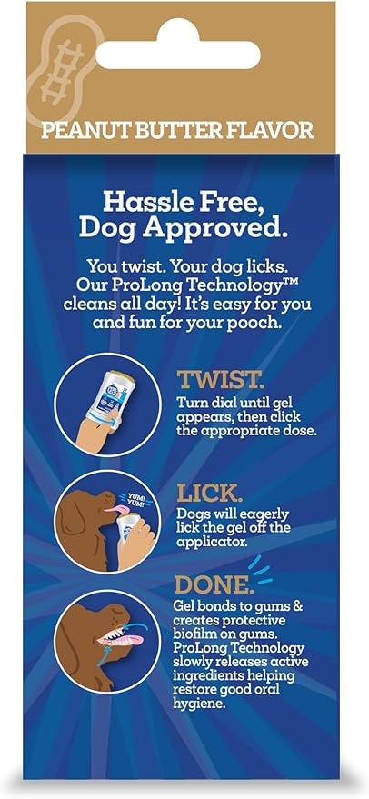 Twist and Lick Dental Gel for Dogs, Cleans Teeth and Freshens Breath for 24 Hours, Peanut Butter Flavor, 2 oz, 30 Day Supply