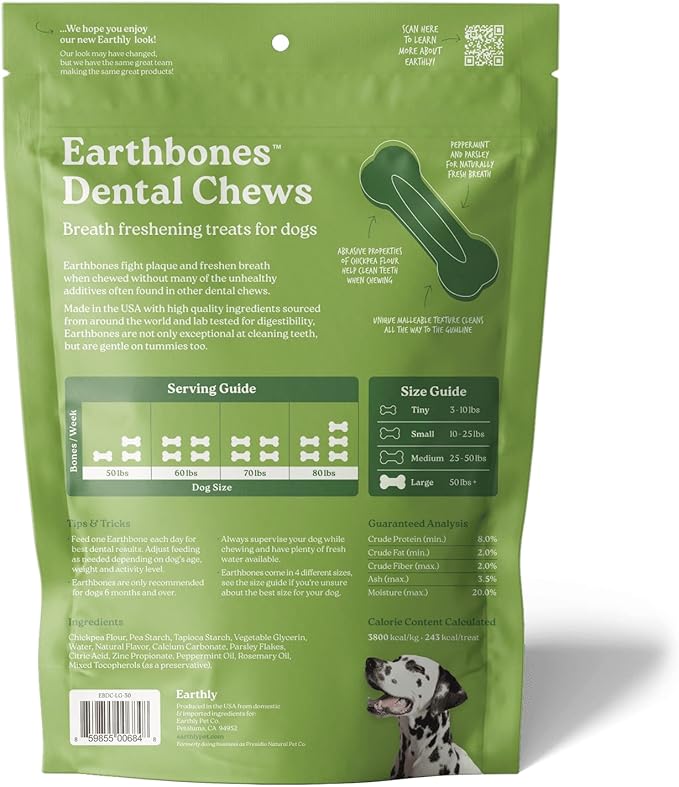 Earthbones Dental Chews for Dogs 50lbs+, 30 Bones