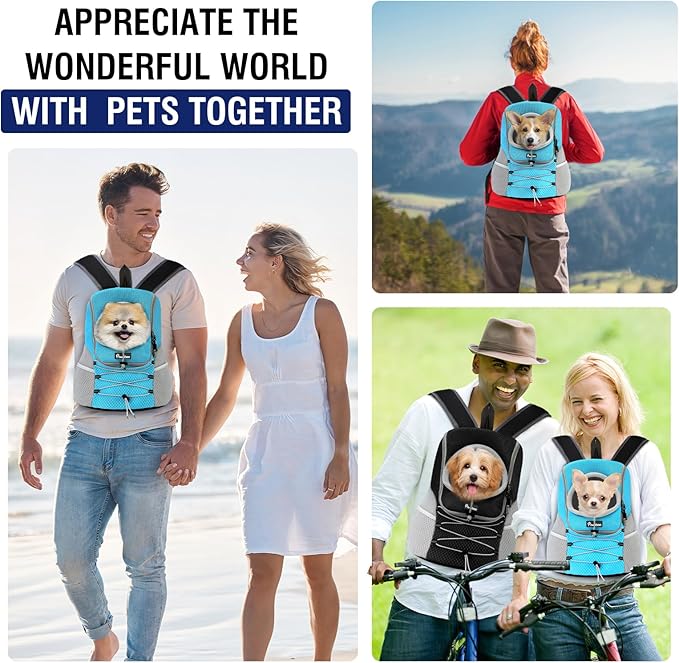 Pawaboo Pet Dog Carrier Backpack, Puppy Dog Travel Front Carrier for Small Medium Dogs Cats, Adjustable Breathable Dog Carrying Backpack with Safety Strips for Hiking, Walking (Blue L Up to 14 lbs)