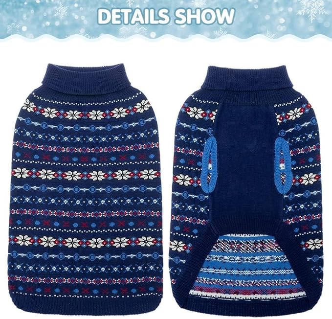 BINGPET Dog Sweater - Christmas Winter Warm Dog Clothes - Turtleneck Sweater for Small Medium Large Dogs - Classic Snowflake Doggy Knitwear Clothes