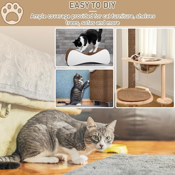 Cat Scratching Climbing Carpet Mat, Self-Adhesive Trimmable Anti Cat Scratcher Couch Furniture Protector from Cat Claws, Cat Post Covered Pad Replacement for DIY Cat Tree (Brown, 15.8" x 79")