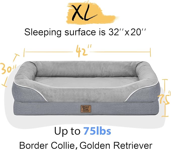 Orthopedic Removable Large Dog Bed -XL Large Dog Bed with Washable Cover and Removable Bolsters Non-Slip Bottom & Waterproof Pet Bed Sofa