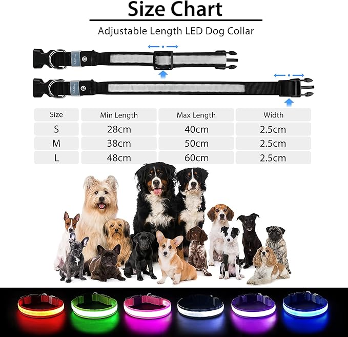 Pceotllar Rechargeable Led Dog Collar - Automatic 7-Color Changes, Water Resistant for Night Walking, Bright Glow (Black, S)