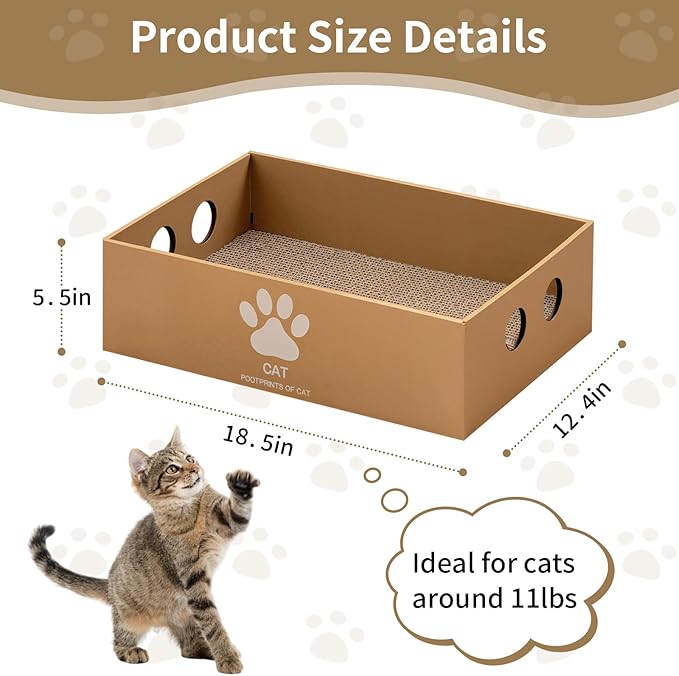 Heavy Duty Cardboard Cat Scratcher Box, Cat Bed with Double-Sided Cardboard Scratch Pad, Interactive Hole Design, Scratch Lounge Bed Suitable for Cats to Rest(Paw Pattern)