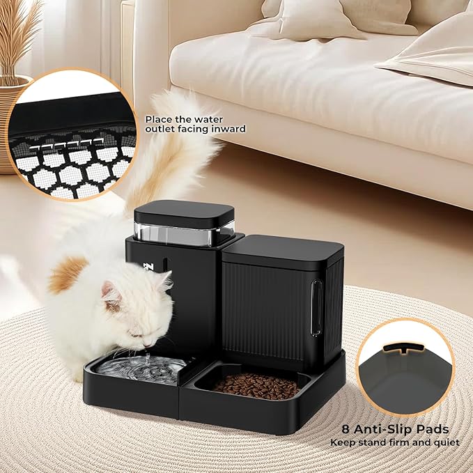 Gravity Cat Feeder and Water Dispenser, 2 in 1 Cat Self Feeder with 180 Degree Rotatable, 2 Pack Automatic Feeding Large Capacity for Small Medium Dog Puppy Kitten, Black, 0.8 Gallon x 2