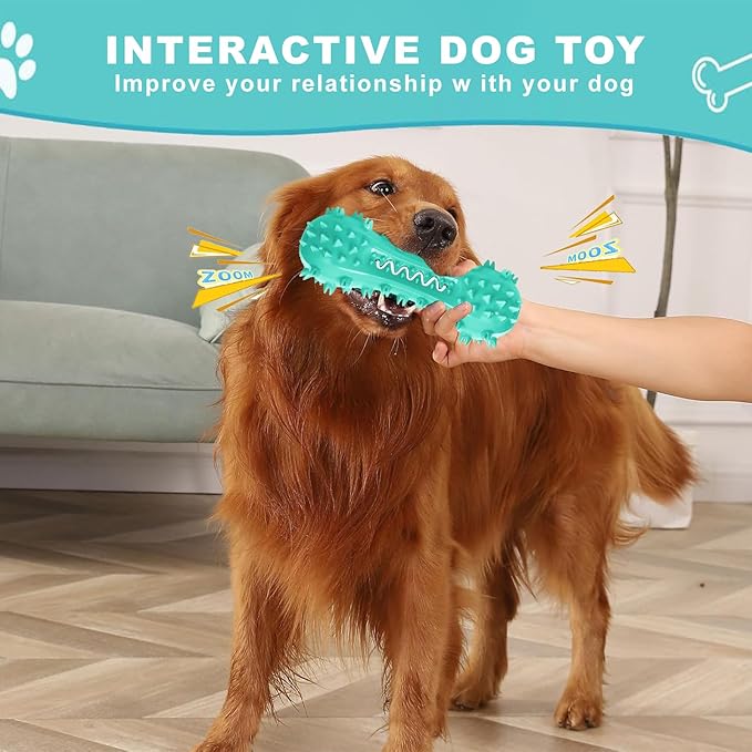 Dog Teeth Cleaning Toy for Training, Playing, Chewing - Squeaky Toys for Aggressive Chewers - Toothbrush Stick Bone for Medium Large Dogs (Blue)