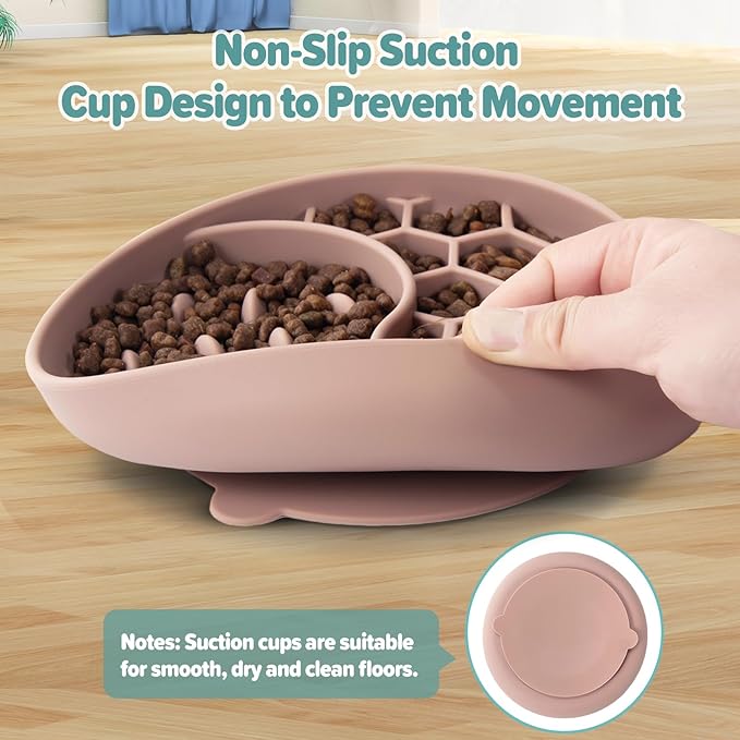 Slow Feeder Dog Bowls, Silicone Pet Food Bowls with Suction Cups, Non-Slip Dog Feeding Slow Down Pet Eating Speed for Fast Eaters, Anxiety Relief & Fun Added (Pink)