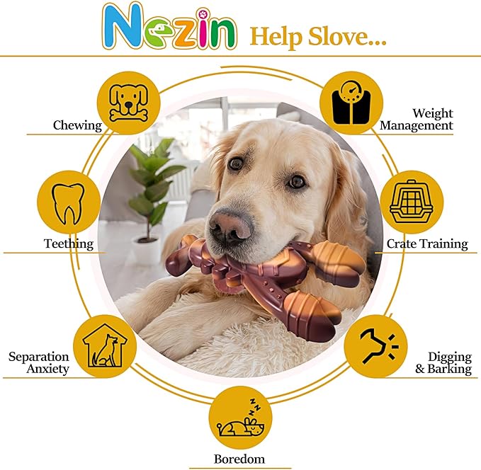NEZIN Indestructible Dog Toys for Aggressive Chewers, Real Beef Flavored, Extreme Tough Dog Chew Toys for Large Medium Breed, Interactive Dog Toys, Gift for Dogs