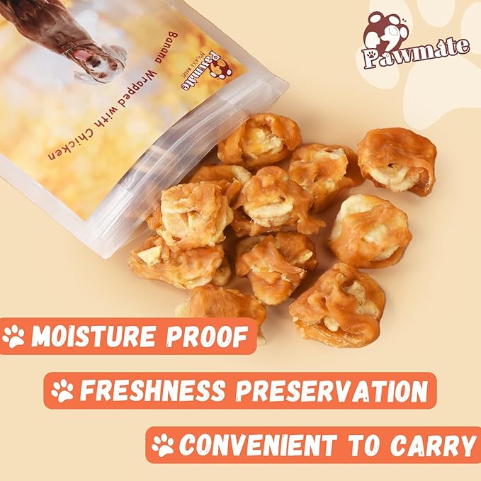 Dog Treats Chicken Wrapped Banana Slices with 1% Taurine, Healthy Training Snacks Rich in Natural Fiber, Rawhide-Free Grain-Free Soft Chews for Small Medium Dogs, 10.6 oz