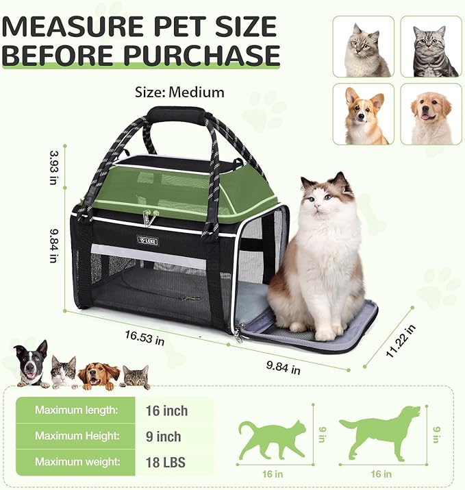 Lekereise Top Expandable Pet Carrier TSA Airline Approved Soft Sided Underseat Up to 15lbs Travel Carriers for Small Cats and Dogs with Convertable Dog Leash and Anti-Scratch Mesh