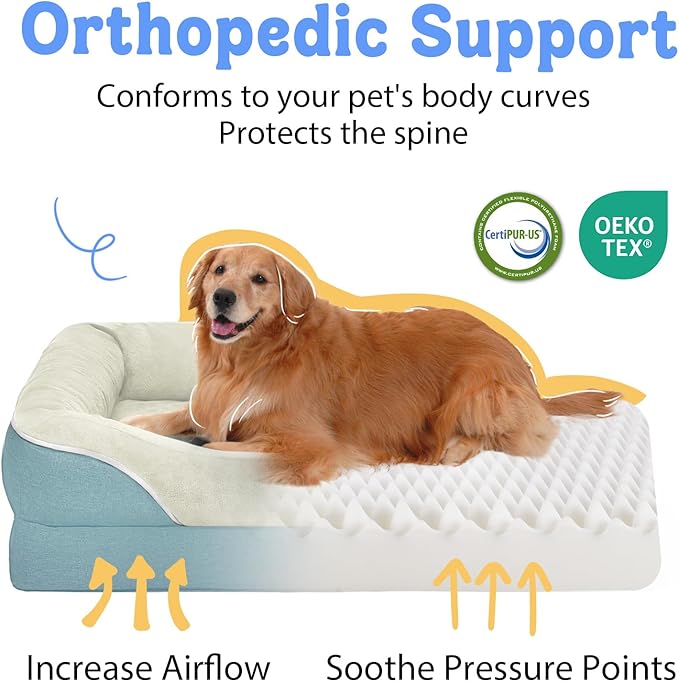 Orthopedic Foam Large Dog Bed XLarge Dog Bed with Removable Washable Cover Pet Beds with Bolster Waterproof Cover Large Size Dogs