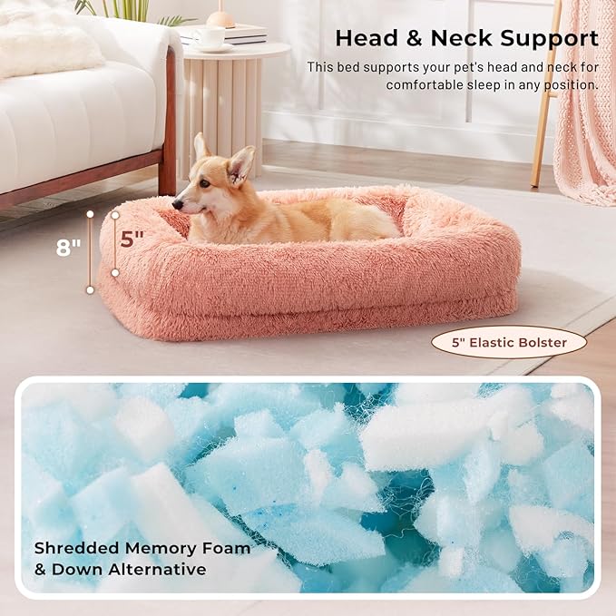 Calming Dog Beds for Large Sized Dogs - Orthopedic Fluffy Pet Bed, Donut Waterproof Pet Sofa with Washable Removable Cover, Supportive Egg Foam and Nonskid Bottom, Grey