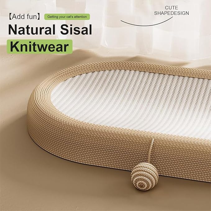 Panup Sisal Cat Scratcher - 24" Cat Scratcher Cardboard, 3 in 1 Oval Cat Scratching Bed Pad with Play Ball, Durable Cat Scratch Lounge for Indoor Cats, Kittens & Puppies