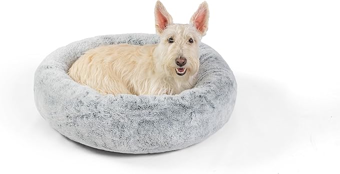 Best Friends by Sheri SnuggleSoft Faux Fur Calming Donut Bed for Dogs, Gray, Small, 23" x 23"