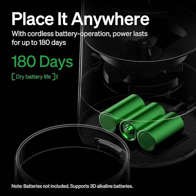 PETLIBRO Automatic Cat Feeder, Battery-operated Automatic Cat Food Dispenser with 180-Day Life, AIR Cordless Timed Pet Feeder for Cat & Dog, 2L Auto Cat Feeder, Black