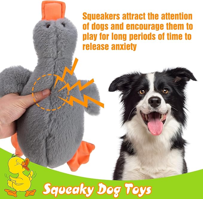 EXPAWLORER Plush Squeaky Duck Dog Toy - Soft Stuffed Cute Duck, Best Birthday Gift Interactive Filled Chew Toys for Small Medium Large Dogs Puppy Biting Training Teething, Grey