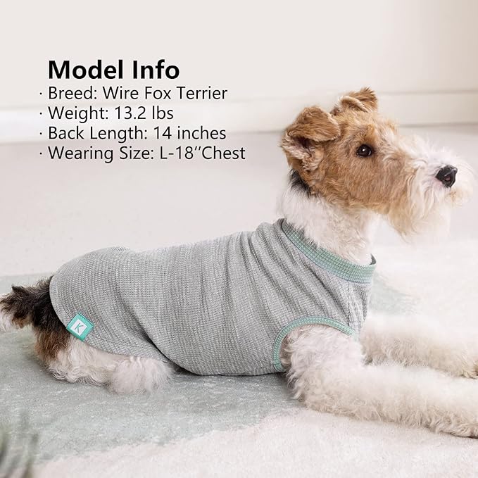 KYEESE 2Pack Dog Shirts Waffle for Small Dogs Stretchy Dog T-Shirts Lightweight Tank Top Sleeveless Vest Breathable Cat Shirt, Medium, Green+Grey