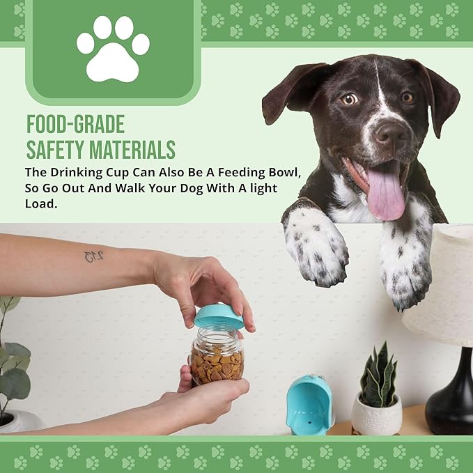 Leak Proof Portable Dog Water Bottle with Bowl – Travel Pet Water Dispenser for Walking & Hiking – Food Grade Plastic – Choose from 3 Colors (Green, 320 ml)