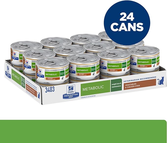 Hill's Prescription Diet Metabolic Weight Management Vegetables & Chicken Stew Wet Cat Food, Veterinary Diet, 2.9 oz. Cans, 24-Pack